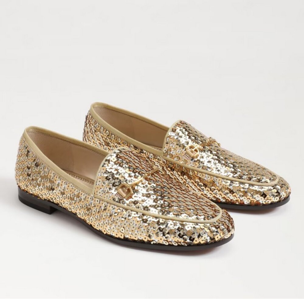 SAM EDELMAN Loraine Bit Loafer in Gold Sequin Size 8.5 NEW w/ box